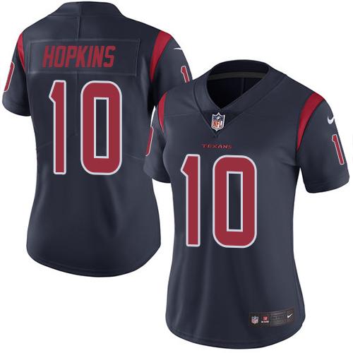 Nike Texans #10 DeAndre Hopkins Navy Blue Women's Stitched NFL Limited Rush Jersey - Click Image to Close